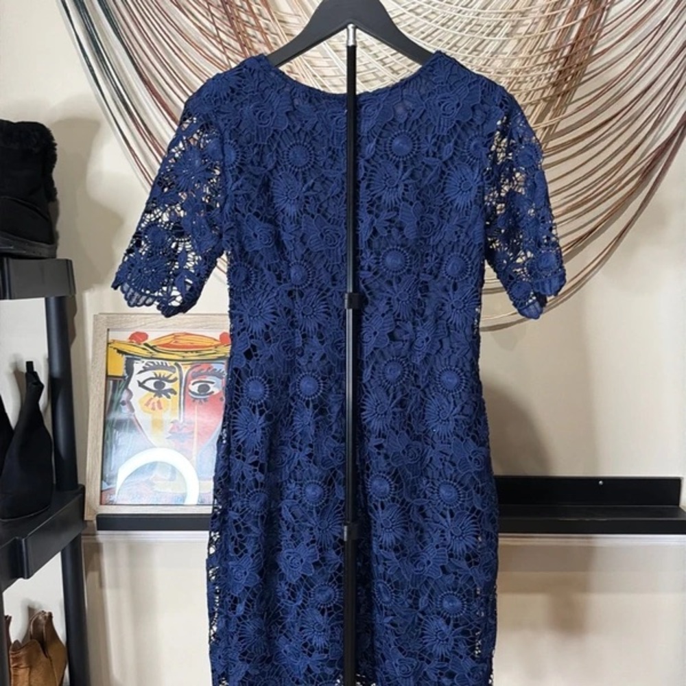 Chadwicks Navy Blue Crochet Lace Shift Dress - Picture 3 of 5